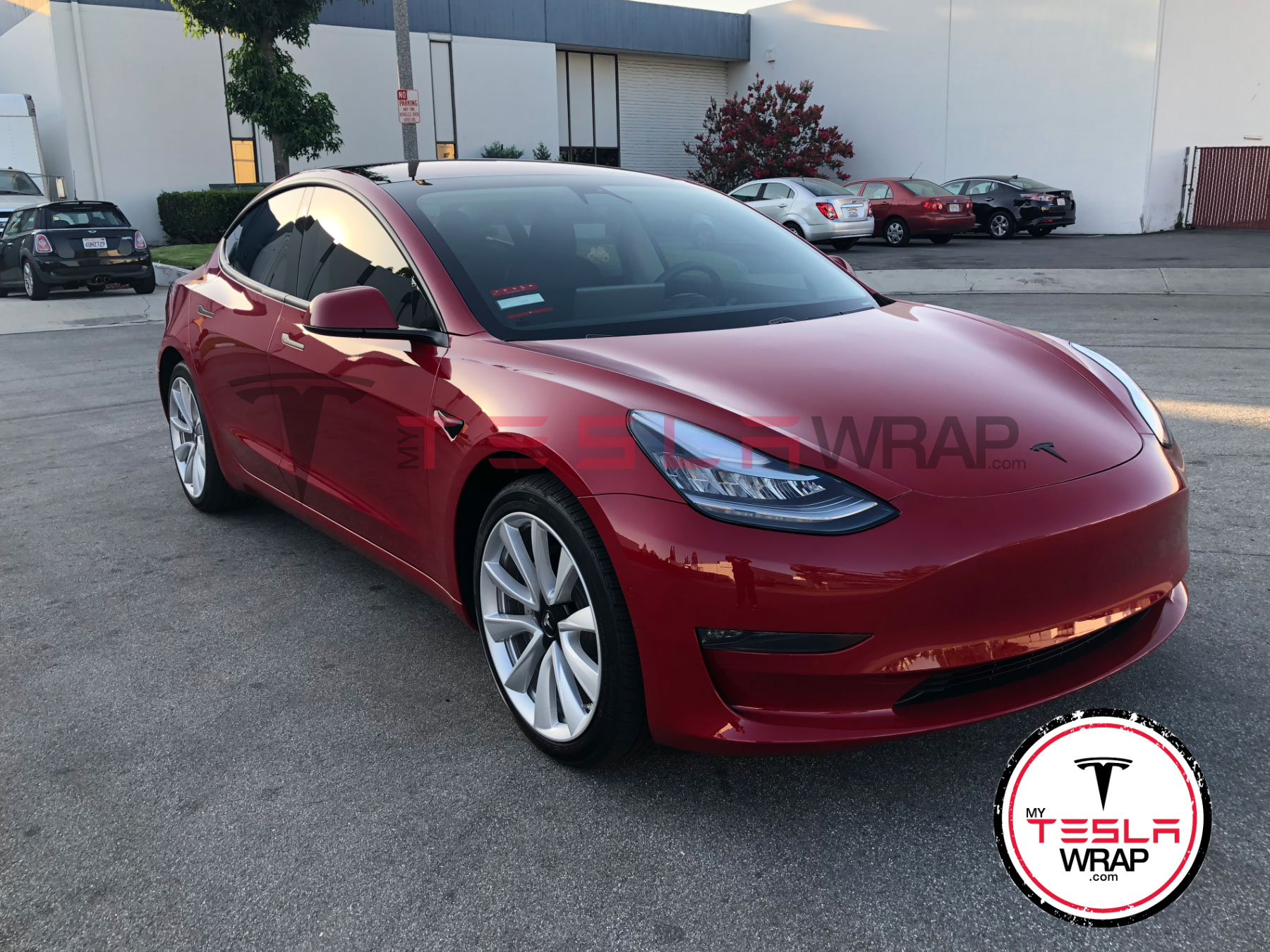 Tesla Model 3 red vinyl car wrap