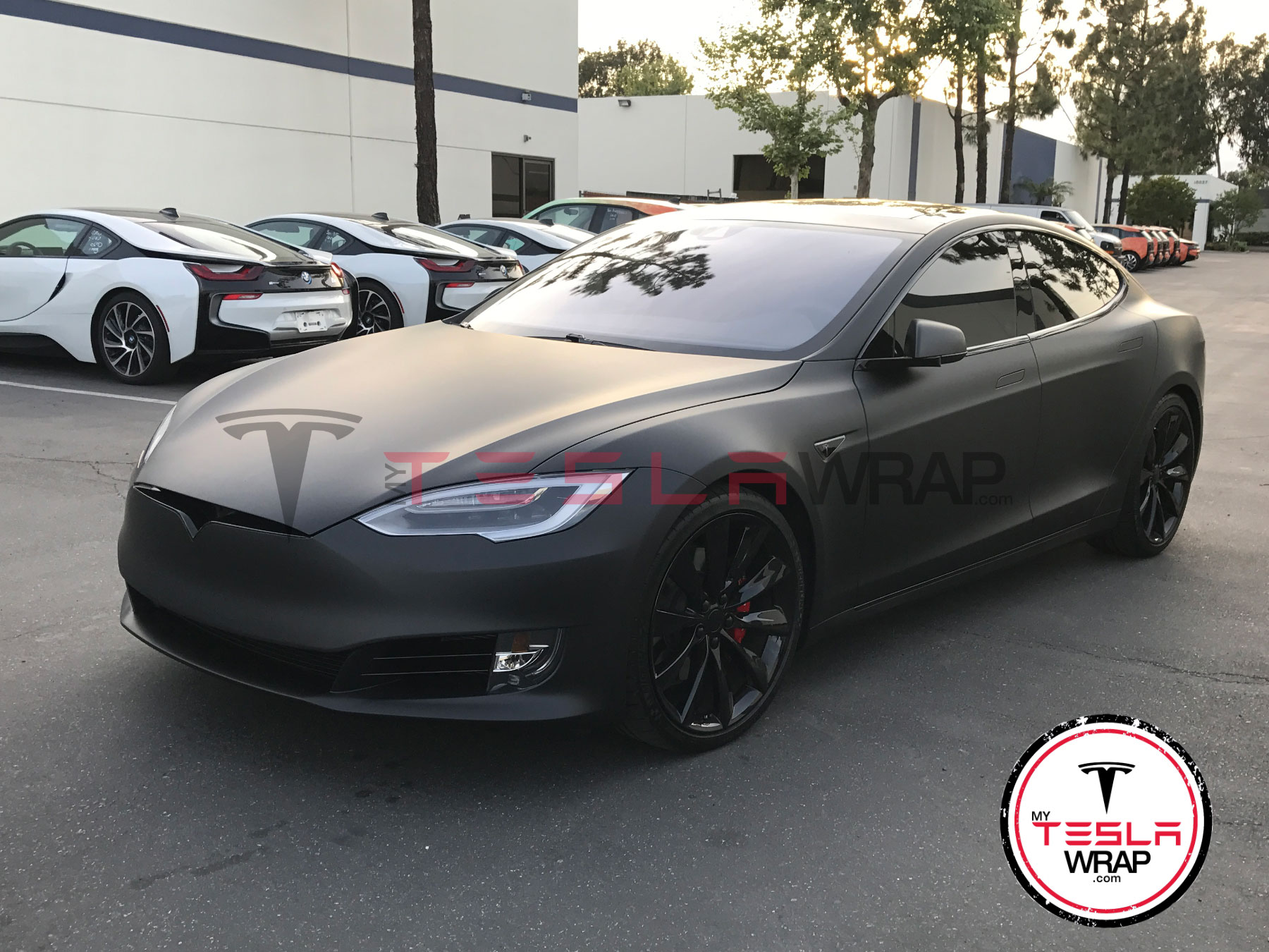 Tesla model S matte black vinyl car wrap