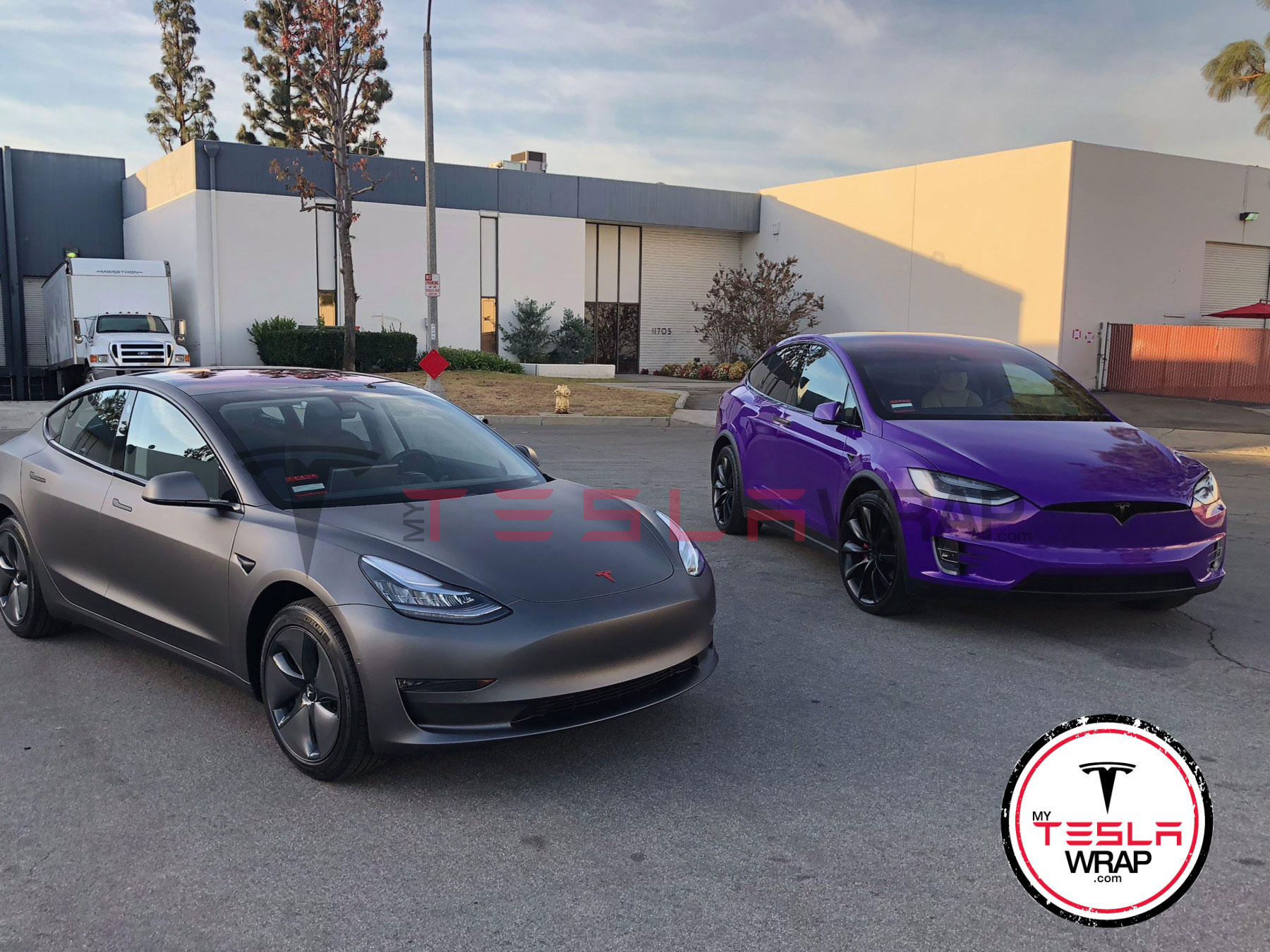 Tesla model x purple vinyl wrap with matte black model 3